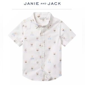 Janie and Jack Boy’s White Dapper Bunny Bunny Poplin Shirt